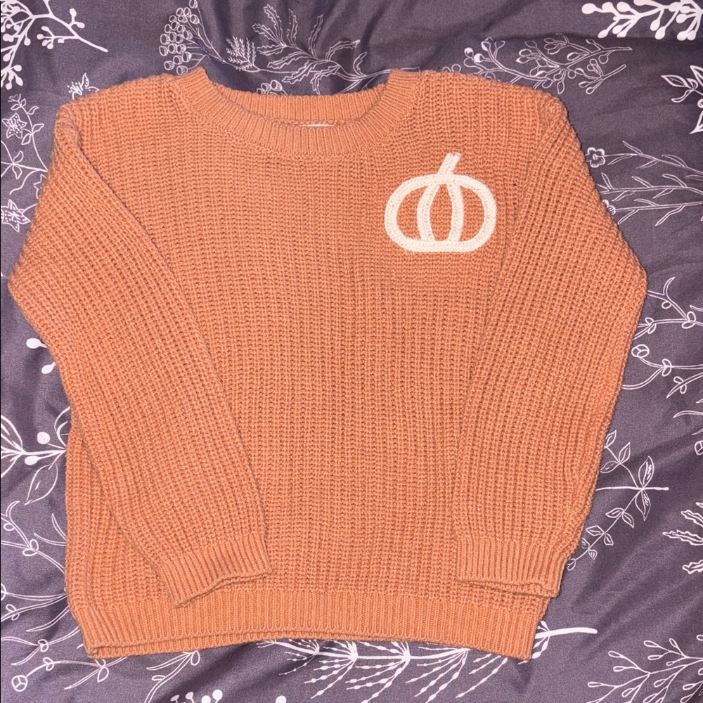 Cat & Jack Orange Knit Sweater with White Pumpkin Appliqué